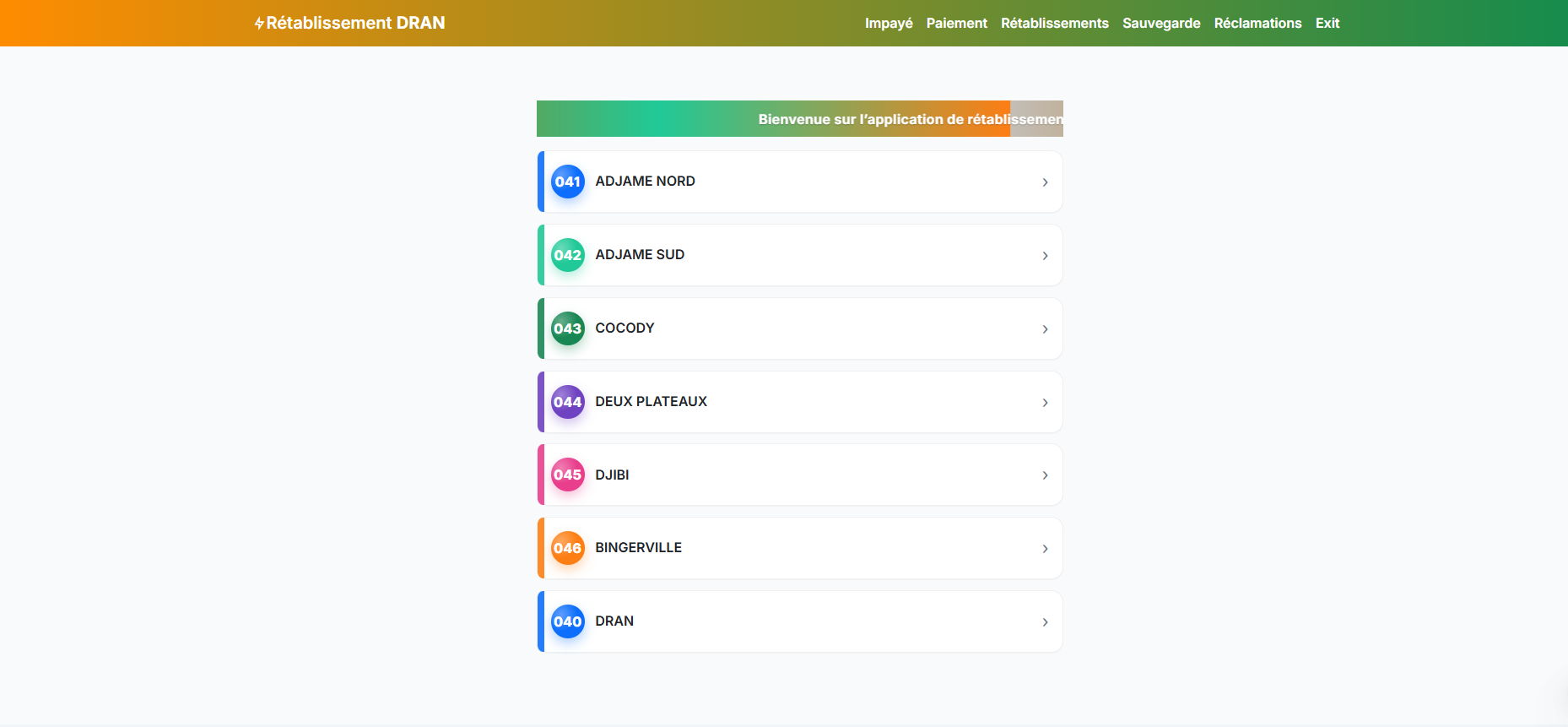 Outil d'aide au rétablissement des clients de la DRAN