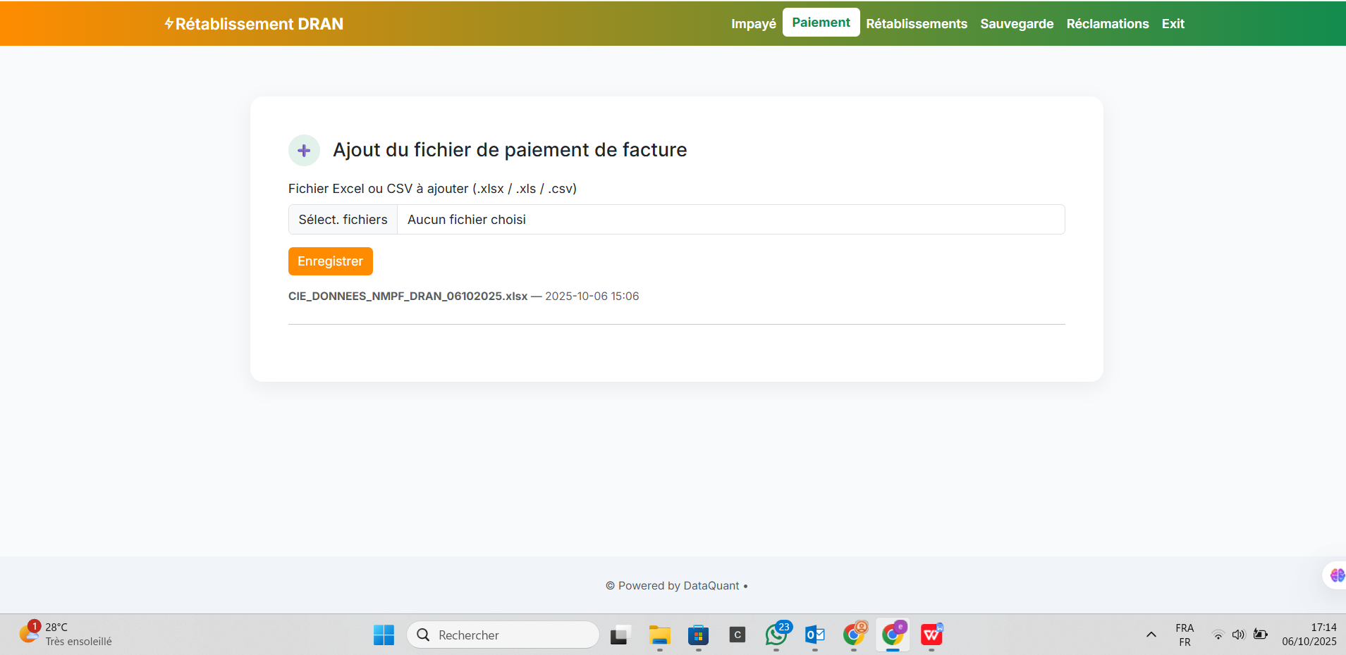 Outil d'aide au rétablissement des clients de la DRAN