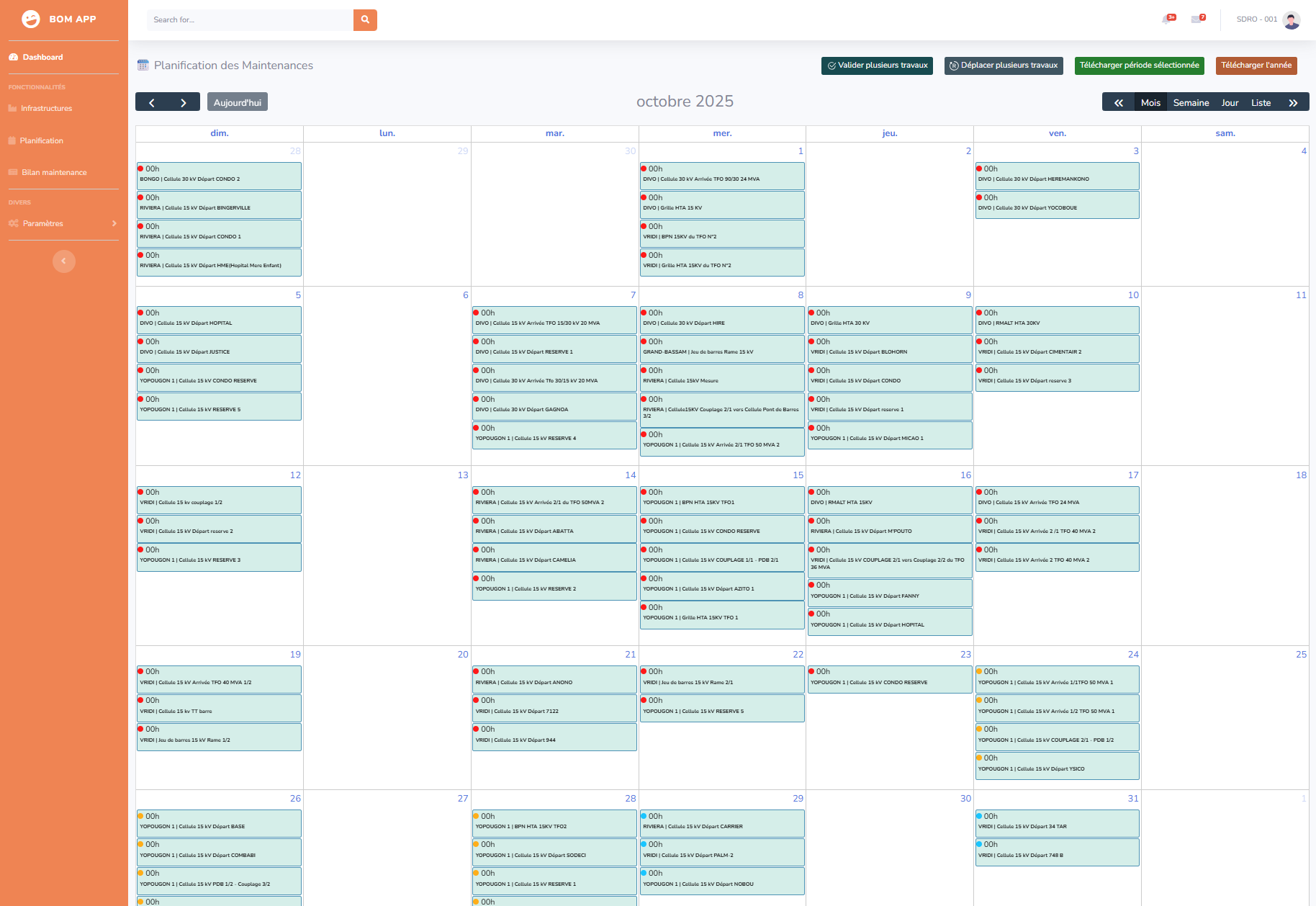 Calendrier interactif de planification des travaux