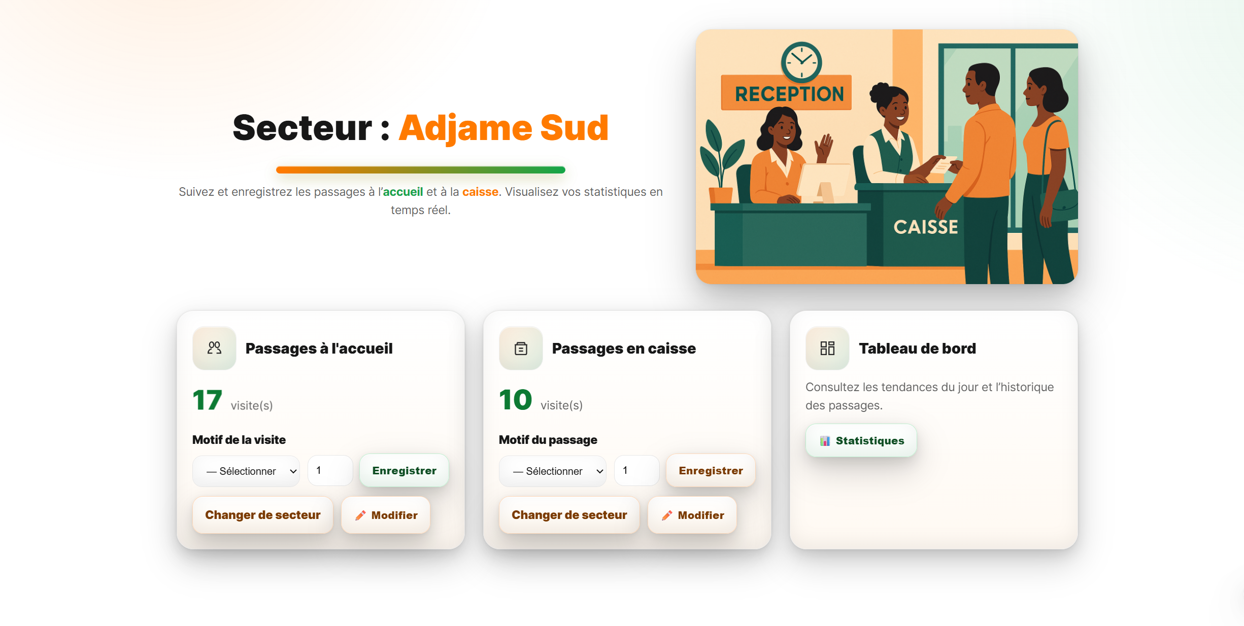 Outil de gestion des visites des clients à l'accueil et à la caisse de la DRAN
