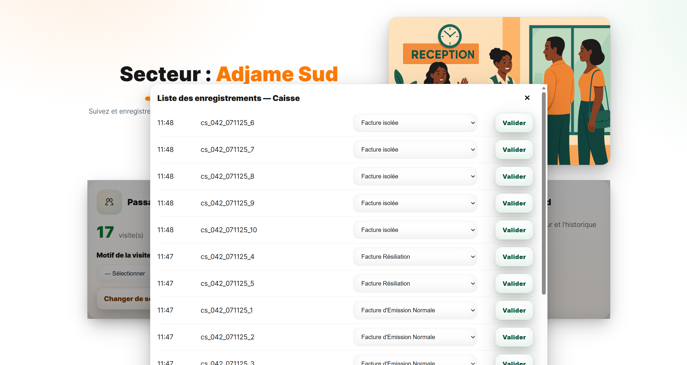 Outil de gestion des visites des clients à l'accueil et à la caisse de la DRAN