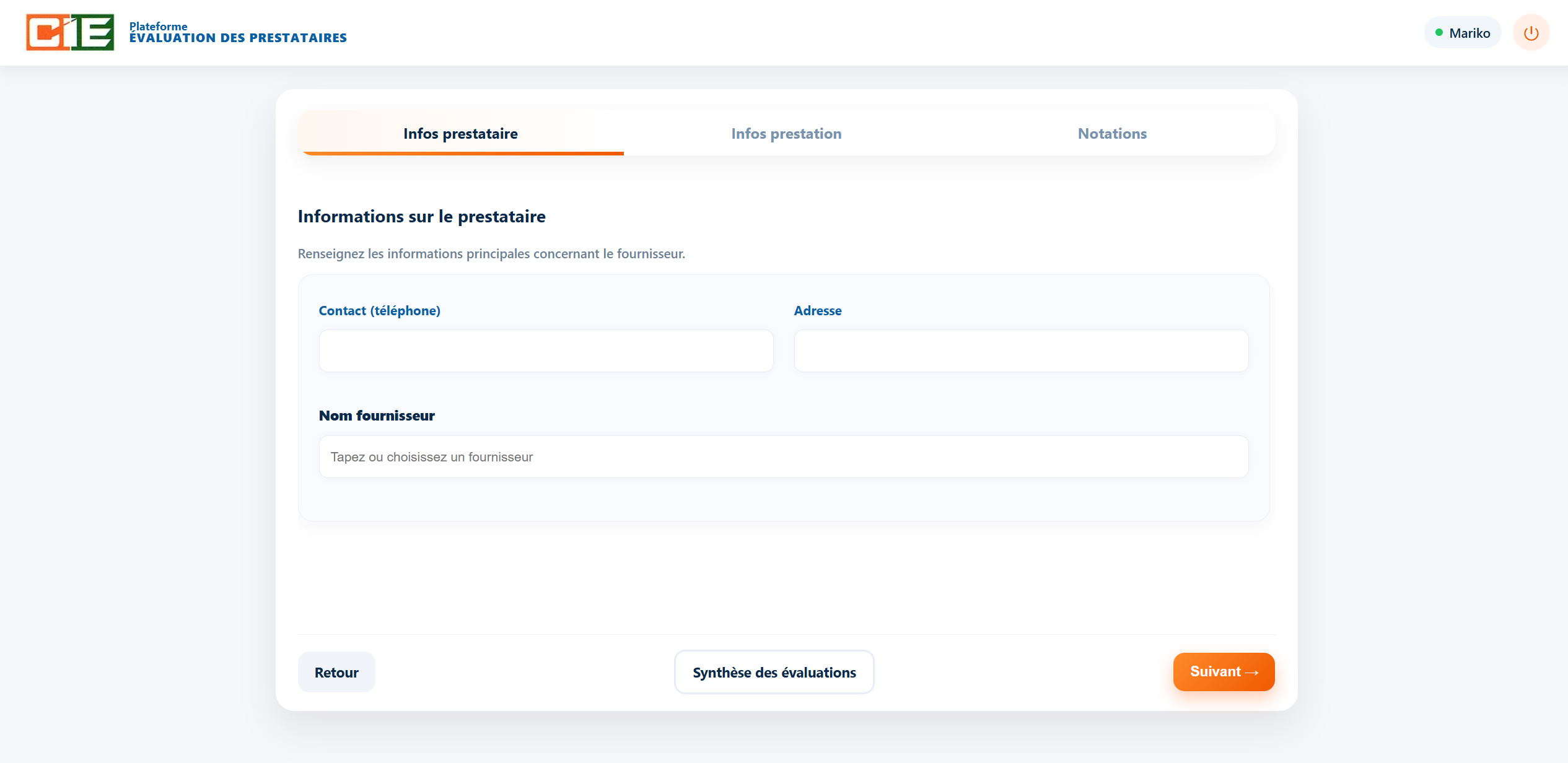 Outil d'évaluation de prestataires