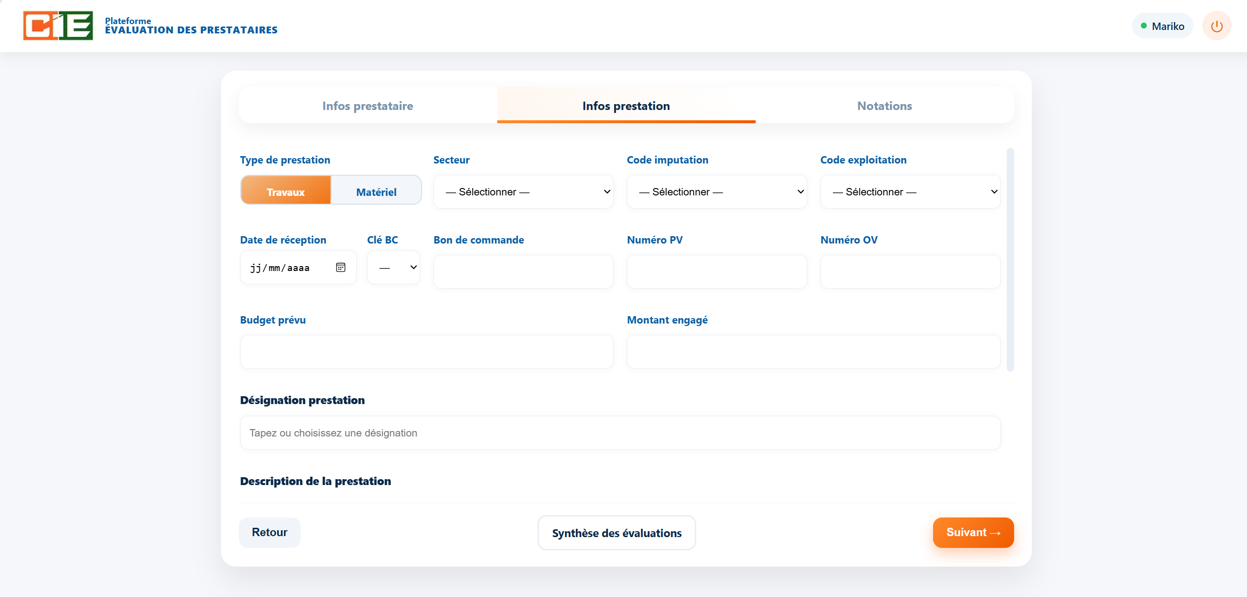 Outil d'évaluation de prestataires