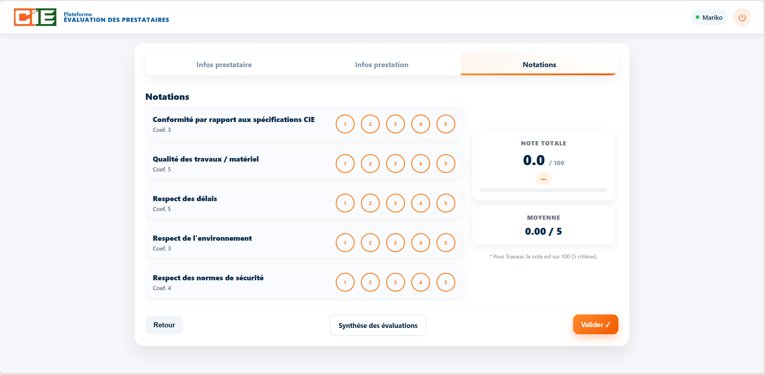 Outil d'évaluation de prestataires